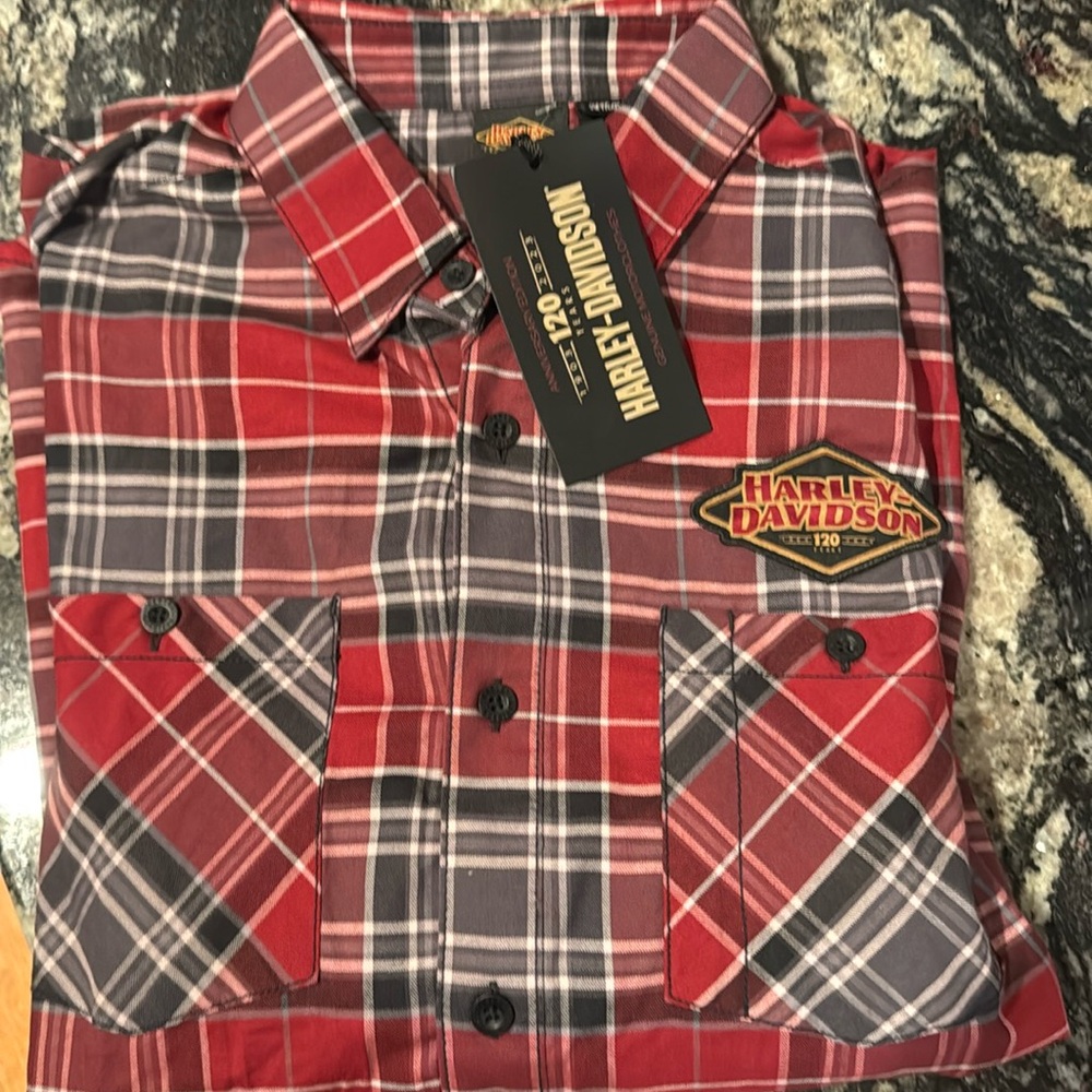 Harley Davidson Men's 120th Anniversary Red Plaid Shirt